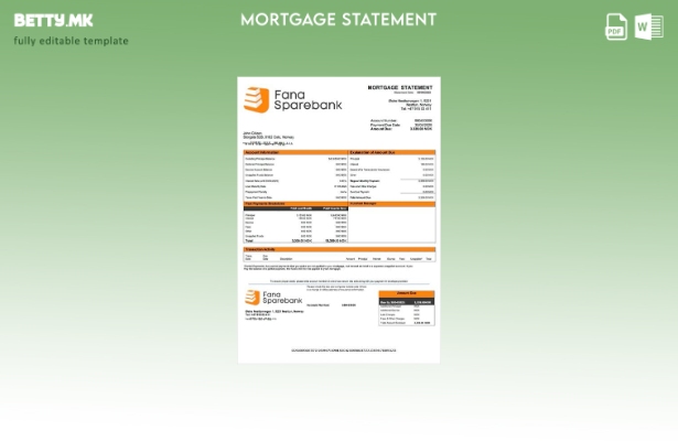 модерен стил Норвешка Fana Sparebank изјава за хипотека Шаблон за Word и PDF